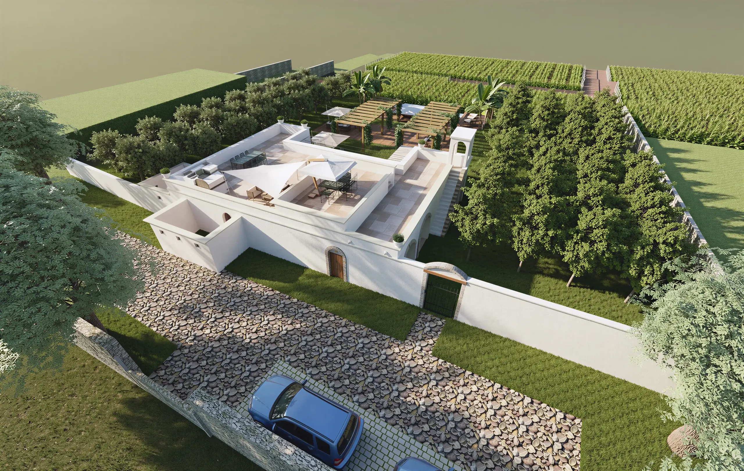 The Estate · Aerial — The walled garden