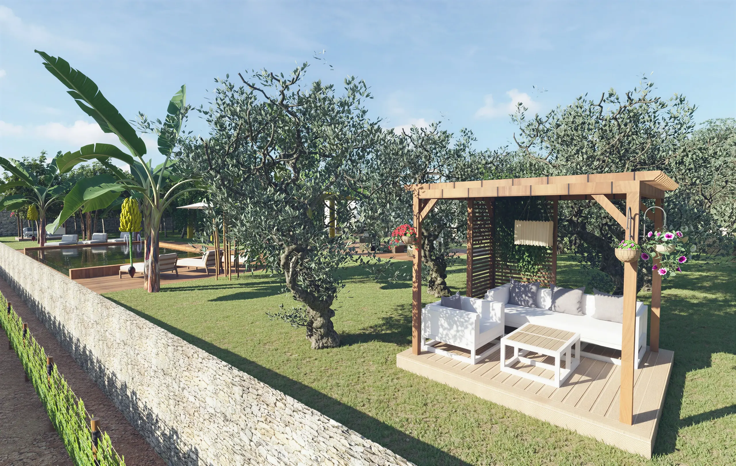The Garden — Olive trees & gazebo lounge